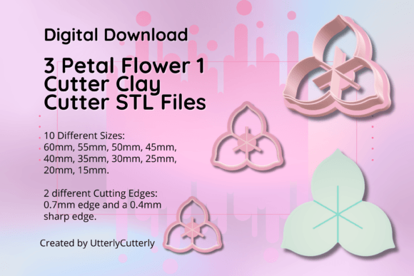 Explore 3 Petal Flower Clay Cutters in STL