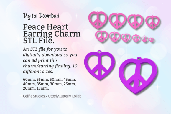 Peace Heart Earring Charm STL File